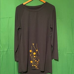 Black Long Sleeve Top with Orange Design